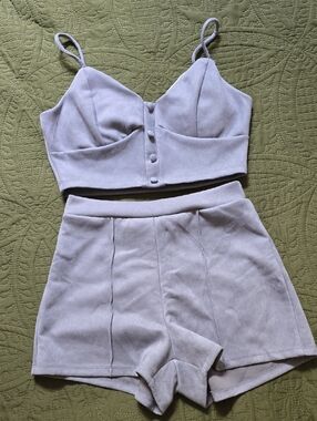 Blur Suede-Look Two-Piece Crop Top & High-Waist Shorts Set